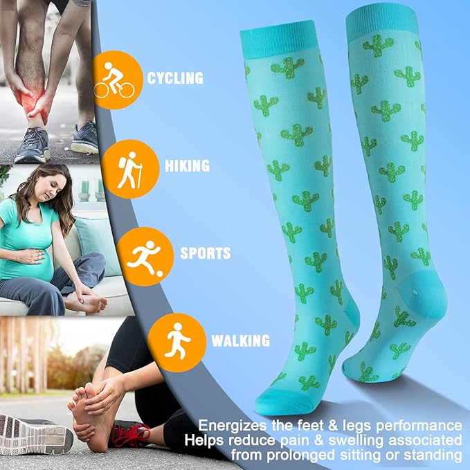 bropite Flora Compression Socks for Women & Men-Knee high 6 Pairs 20-30mmhg Support Running Nurse Travel