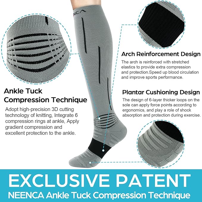 NEENCA Compression Socks, Medical Athletic Calf Socks for Injury Recovery & Pain Relief, Sports Protection—1 Pair, 20-30 mmhg