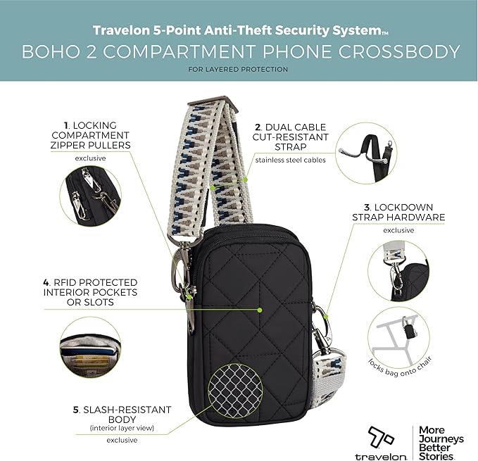 Travelon Anti-Theft Boho 2 Compartment Phone Crossbody