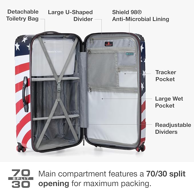 Traveler's Choice Maxporter II Polycarbonate Hardside Trunk with Spinner Wheels, American Flag, 31-Inch Trunk