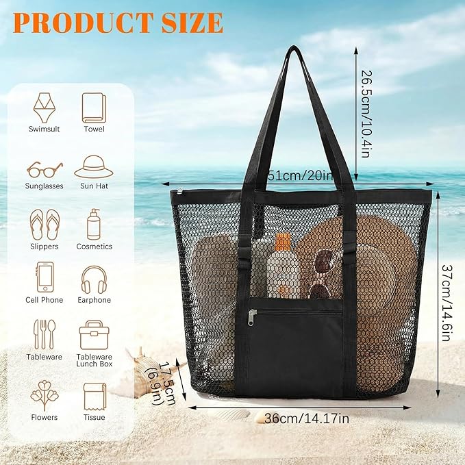 Women's Mesh Beach Bag, Stylish Beach Tote for Swimming, Travel & Vacation Essentials, Lightweight Design for Poolside
