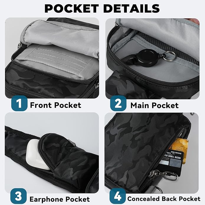 Sling Bag, Crossbody Bag with Zipper Lock, RFID & Water Resistant for Women and Men Small Chest Bag for Travel Casual