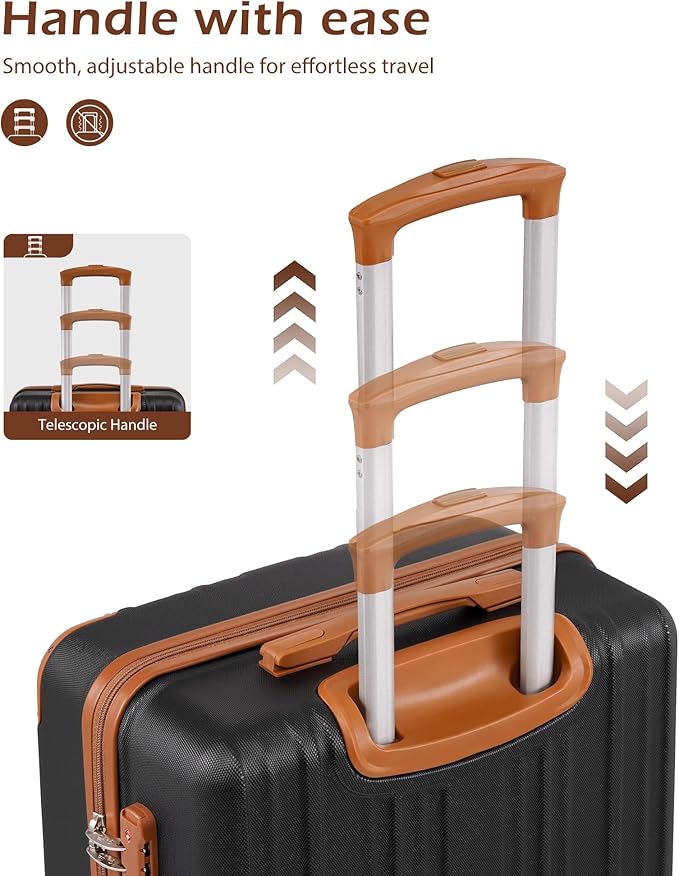 Coolife Carry On Luggage, Suitcase with Durable and Lightweight, carry on suitcase with ABS Hardshell, Dual Spinner Wheels, TSA Lock, and YKK Zipper (apricot black, S(20in)_carry on)