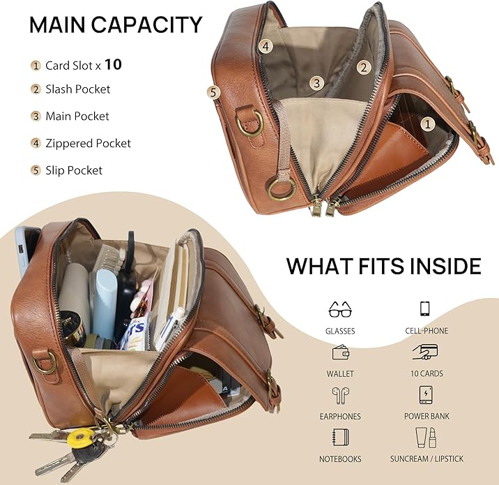 Women‘s Anti Theft RFID Blocking Small Vegan Leather Crossbody Bag Travel Purse With Built In Wallet Messenger Bag