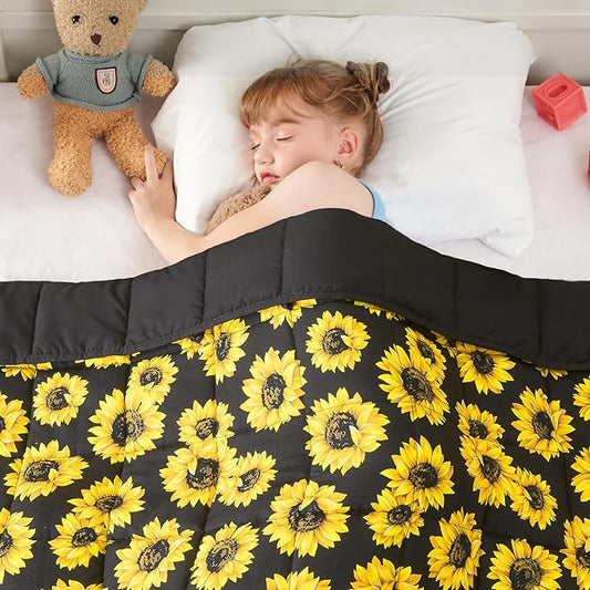 yescool Weighted Blanket 5 Pounds Cooling Weighted Lap Blanket, Sunflower Heavy Blanket for Sleeping, Breathable Weighted Throw Blanket Gifts for 40-60lbs, 36"x48"