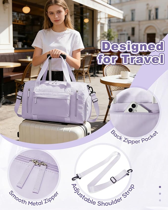 Gym Bag for Women,Travel Duffel Bag with Shoes Compartment Personal Item Carry On Overnight Bag for Mens Weekender Bag Training Handbag Sports Gym Tote Bag Yoga Bag Purple