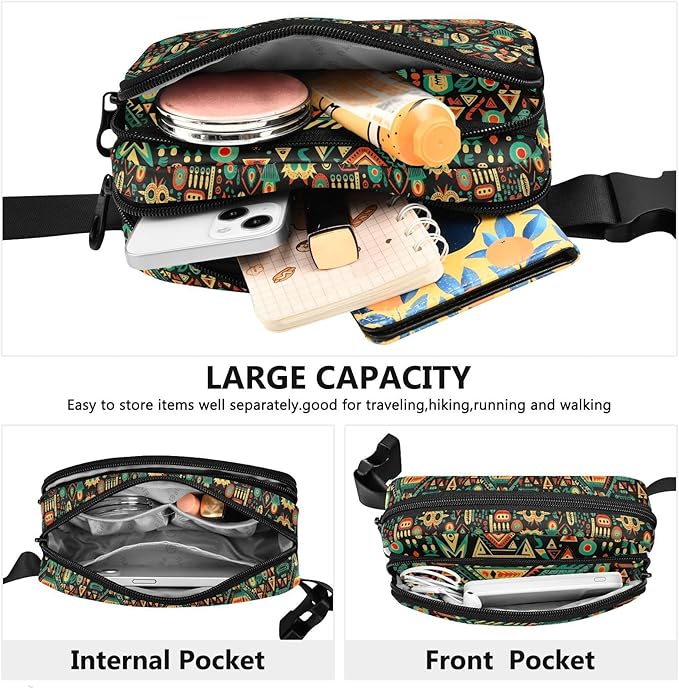 Ethnic Mandala Ikat Pattern Fanny Pack for Women Men Water Resistant Fashion Waist Packs with Adjustable Strap Belt Bag for Travel Workout Jogging Hiking 21219780