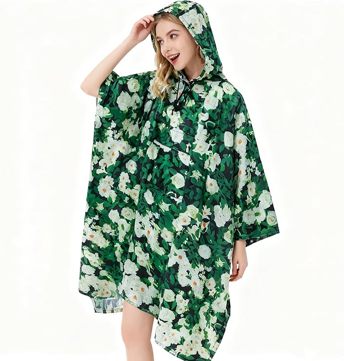 Hooded Rain Poncho for Adults - Waterproof Rain Coat and Lightweight Jacket 3-in-1 Multi-Function with Pockets