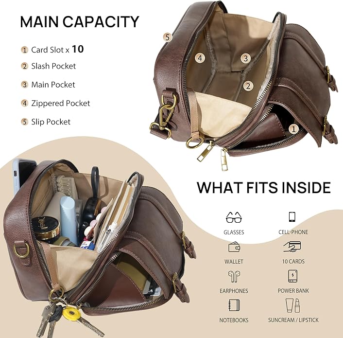 Women‘s Anti Theft RFID Blocking Small Vegan Leather Crossbody Bag Travel Purse With Built In Wallet Messenger Bag
