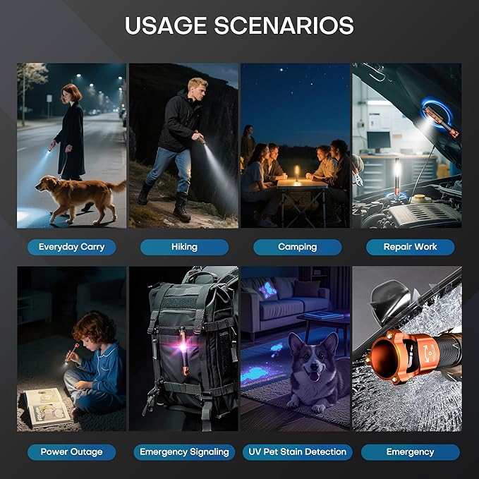 EDC Flashlight Rechargeable,800 Lumen Small Flashlight with Magnetic Clip & Base, 11 Modes LED Flashlight,Glass Breaker&Bottle Opener, USB-C Flashlight for Working,Home and Emergency