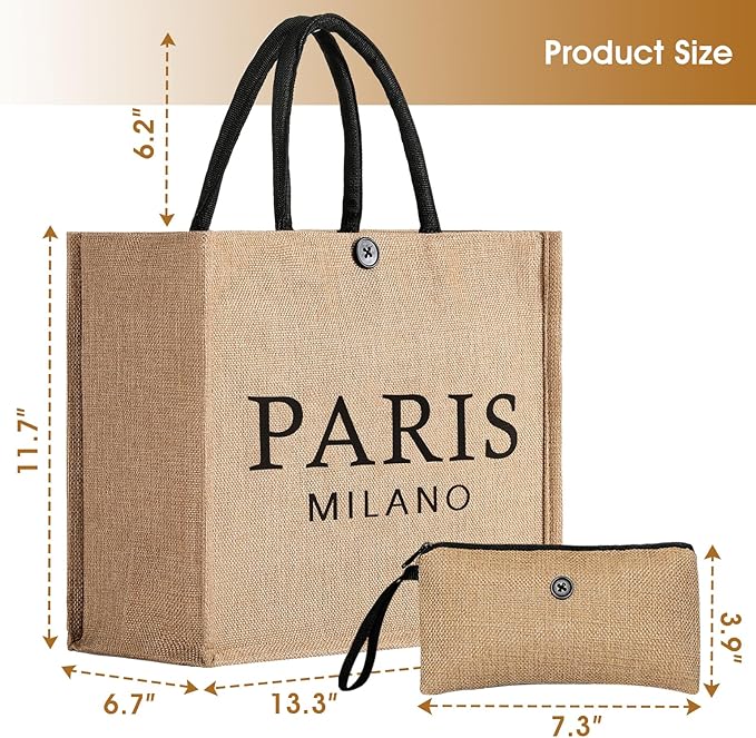 Trifabricy Beach Bag for Women, Woven Straw Beach Tote Bag Waterproof, Weaving Swim Gym Shopping Travel Bags with Button