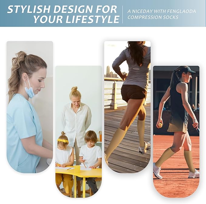 fenglaoda 3 Pairs Compression Socks for Women & Men Knee High Nurse Pregnant Cute Medical Running Travel Athletic