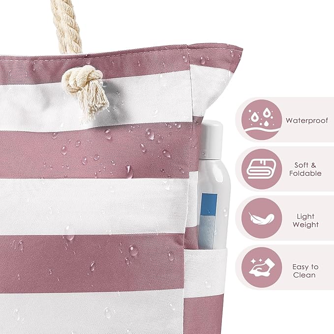 Pleneal Beach Bags For Women - Large Beach Bags with Zipper Waterproof Sandproof Swim Pool Beach Bag
