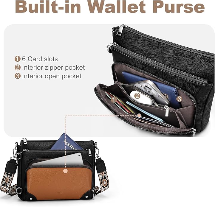Anti-Theft Crossbody Purse for Women, Crossbody Shoulder Bag with Built-in Wallet & RFID Blocking for Travel Workout