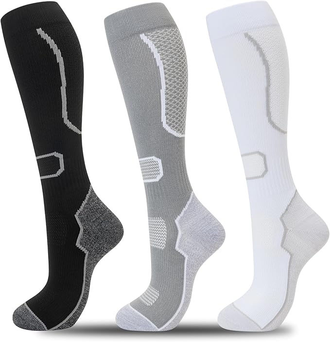 fenglaoda 3 Pairs Compression Socks for Women & Men Knee High Nurse Pregnant Cute Medical Running Travel Athletic