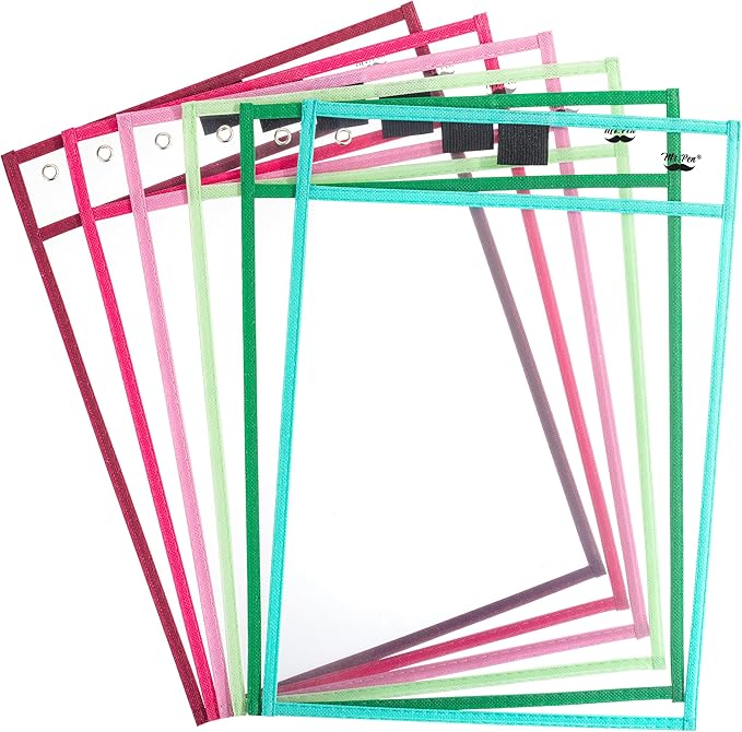 Mr. Pen- Dry Erase Pocket Sleeves, 6 Pack, 10"x14", Mint Melody Color Theme, Dry Erase Pockets Reusable Sleeves, Job Ticket Holders with Marker Holder & Metal Eyelet