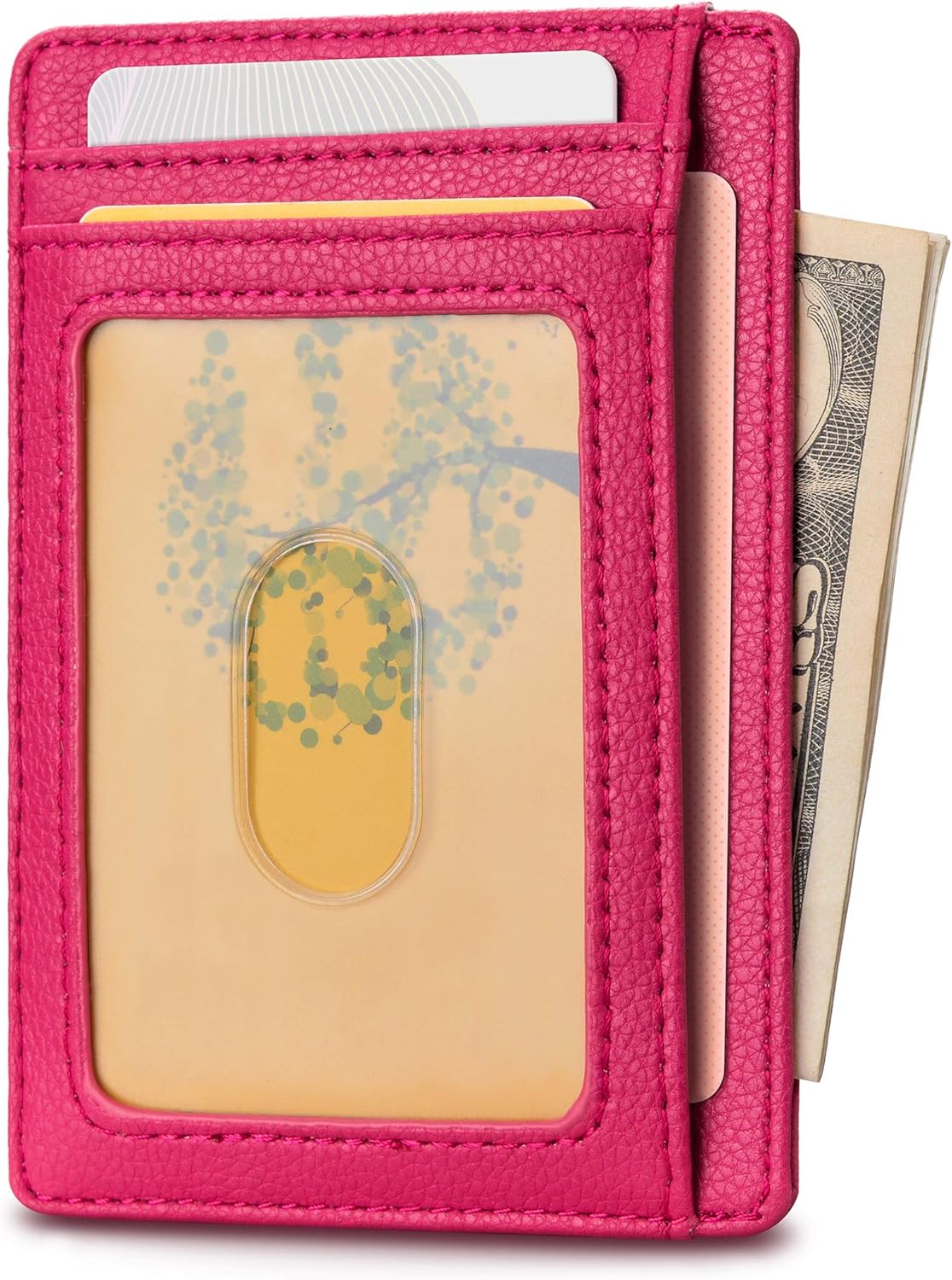 Buffway Slim Minimalist Front Pocket RFID Blocking Leather Wallets for Men and Women - Lichee Red