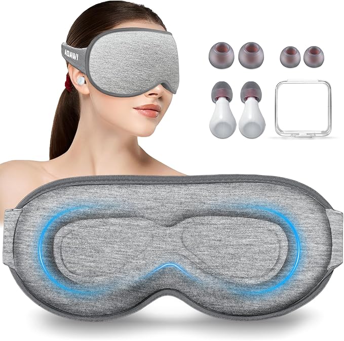 Sleep Eye Mask 3D Contoured cup Soft and Gentle, Breathable, Comfortable for side sleeping, Travellers, Yoga, Men, Women, Adjustable, with silicone Ear Plugs for Sleeping Noise Reductions (Grey)