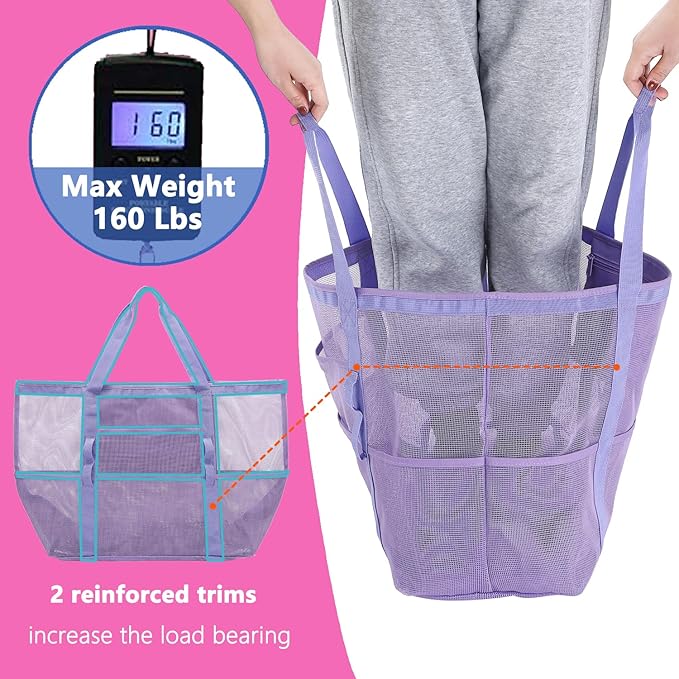 Mesh Beach Bag with Zipper, Large Beach Tote for Women, Toys Pool Swim Bag Travel Vacation Cruise Essentials