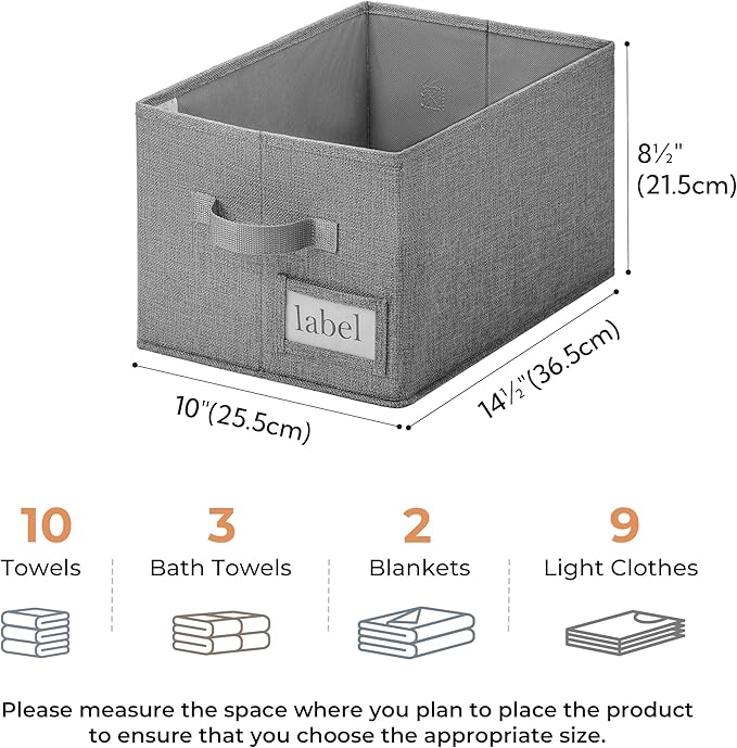 GRANNY SAYS Storage Bins for Shelves, Closet Bins with Label Holders, Fabric Storage Bin for Bedroom, Decorative Storage Containers for Organizing Living Room, Dark Gray, Medium, 3-Pack