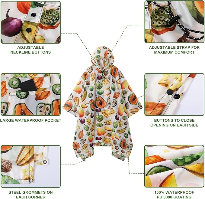 Hooded Rain Poncho for Adults - Waterproof Rain Coat and Lightweight Jacket 3-in-1 Multi-Function with Pockets