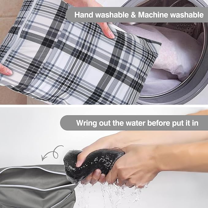 2pcs Cloth Diaper Wet Dry Bags Waterproof Reusable with Two Zippered Pockets Travel Beach Pool Daycare Soiled Baby Items Yoga Gym Bag for Swimsuits or Wet Clothes- Plaid