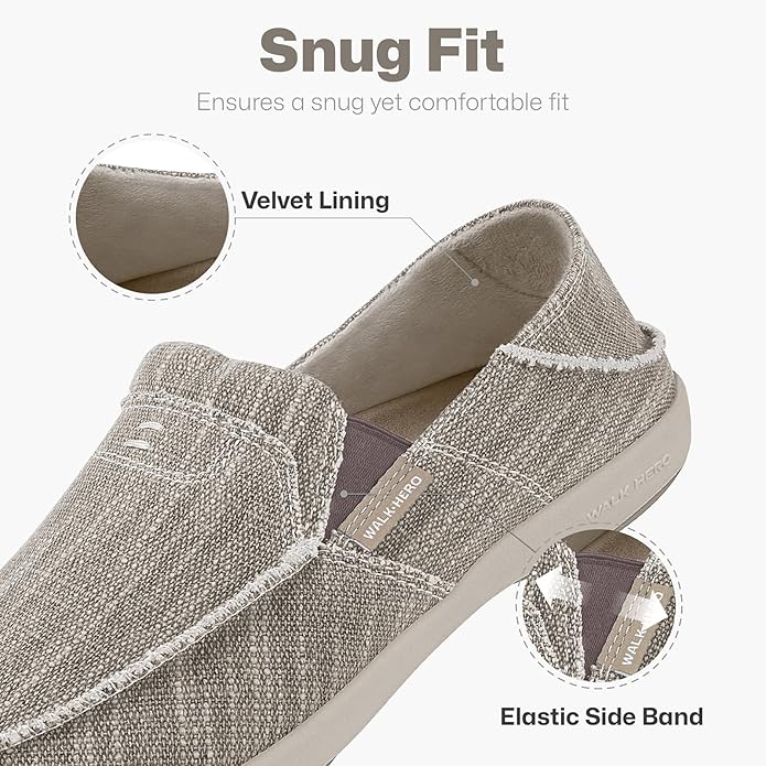 Mens Slip On Shoes, Canvas Mens Loafers with Arch Support, Orthopedic Mens Boat Shoes for Plantar Fasciitis, Indoor & Outdoor Walking Slippers Shoes for Pain Relief