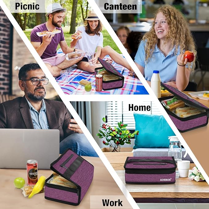 Aosbos Small Insulated Lunch Bag - Compact Lunch Box for Portion Control, Work & Office, Purple
