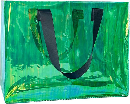 Holographic PVC Beach Bag Waterproof - 18×13×6inch Large Clear Tote for Women Men Pool Travel Sandproof Carry All