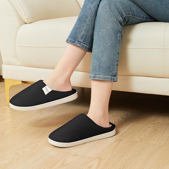 HUXMEYSON Slippers for Women, Womens Slippers Indoor Outdoor with Memory Foam, Cozy & Warm House Slippers for Woman with Anti-Slip Rubber Sole