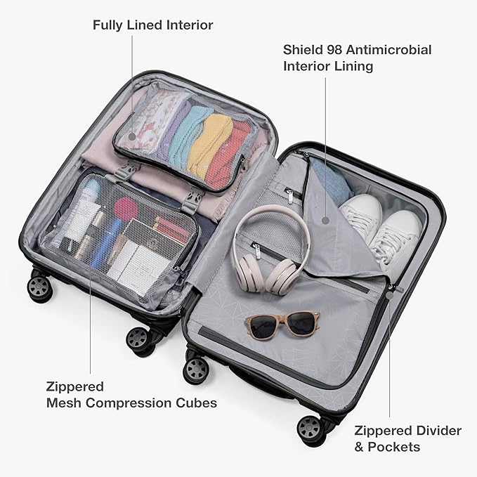 Traveler's Choice Pagosa Hardshell Expandable Luggage with Spinner Wheels, Black, 2-Piece Set (22/26)