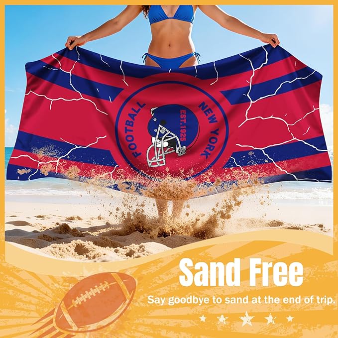 Football Fan Thin Lightweight Microfiber Beach Towel New York Themed Oversized Towels Men Women Giants Team Dad Husband Guy Him Christmas Xmas Father Day Novelty Prank Hilarious Naughty