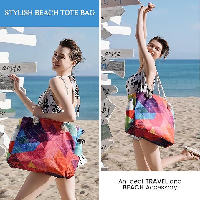 Clothirily Beach Bag for Women - Large Beach Tote Bag, Waterproof Sandproof Beach Bag with Zipper, Large Swim Pool Beach Tote