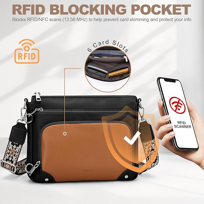 Anti-Theft Crossbody Purse for Women, Crossbody Shoulder Bag with Built-in Wallet & RFID Blocking for Travel Workout