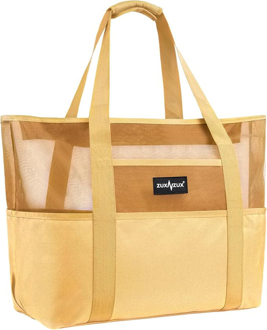Mesh Beach Bag - Large Waterproof Beach Tote Bag with Zipper, Oversized Foldable Lightweight Family Swim Bag Vacation