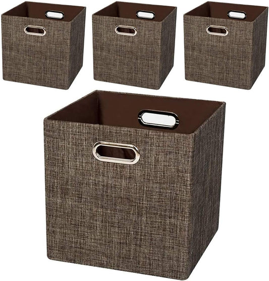 Storage Bins Cube Containers Boxes,Thick and Heavy Duty Fabric Drawers, 11×11 inch- Set of 4,Brown