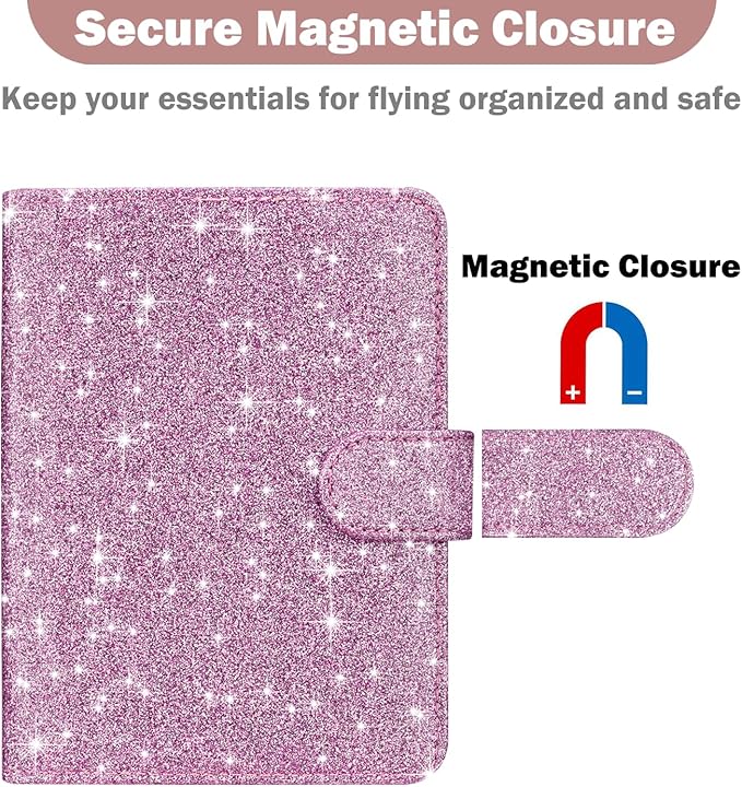 HOTCOOL Passport Holder Travel Essentials Airplane & Cruise Essentials Ship Leather Wallet Cover Case RFID Blocking Women & Men Vacation Travel Accessories Gifts Deals, Glitter - Purple