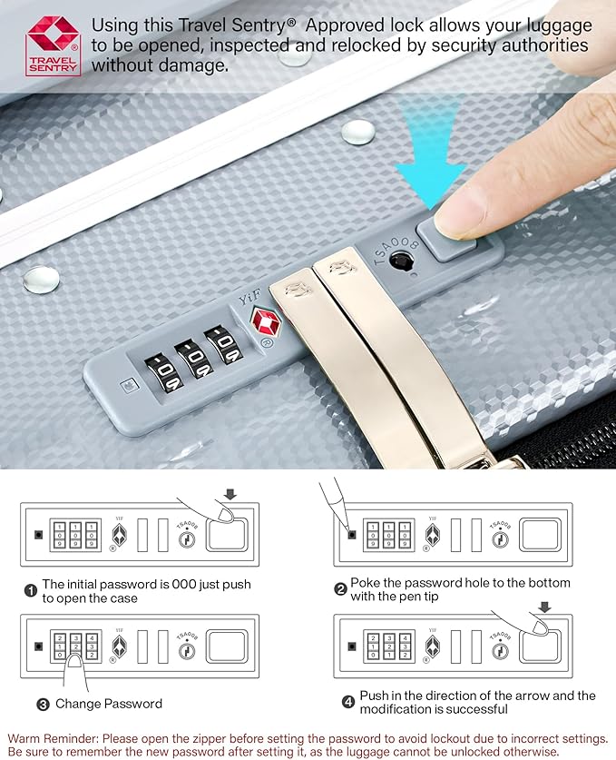 Hanke 24 Inch Checked Luggage Front Opening Rolling Suitcase Hard Sided Luggage with Spinner Wheels for Travel Woman Men.(Grey)