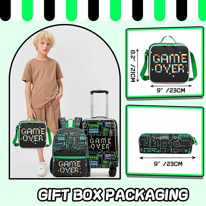 Kid's Luggage Set 5 Piece Suitcase Set 16" Hardside Luggage with Spinner Wheels Boys Carry on Toddler Travel Rolling Luggage Airline Approved