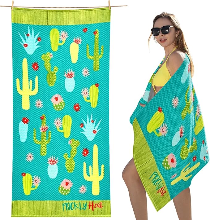 cabanana Sand Resistant Beach Towel - Quick Dry Microfiber Beach Towel 60x30 Inches Sandproof Pool Towels, Thin Lightweight Compact for Travel Swimming Bath for Adults Women Men (Cactus)