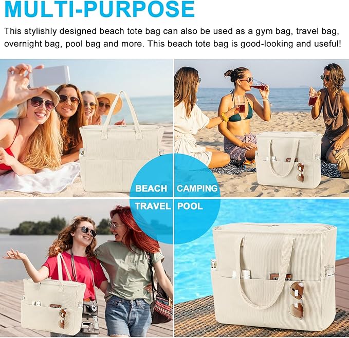 Bluboon Beach Bags for Women, Large Waterproof Tote Bag With Wet Compartment for Pool Weekender Travel Gym