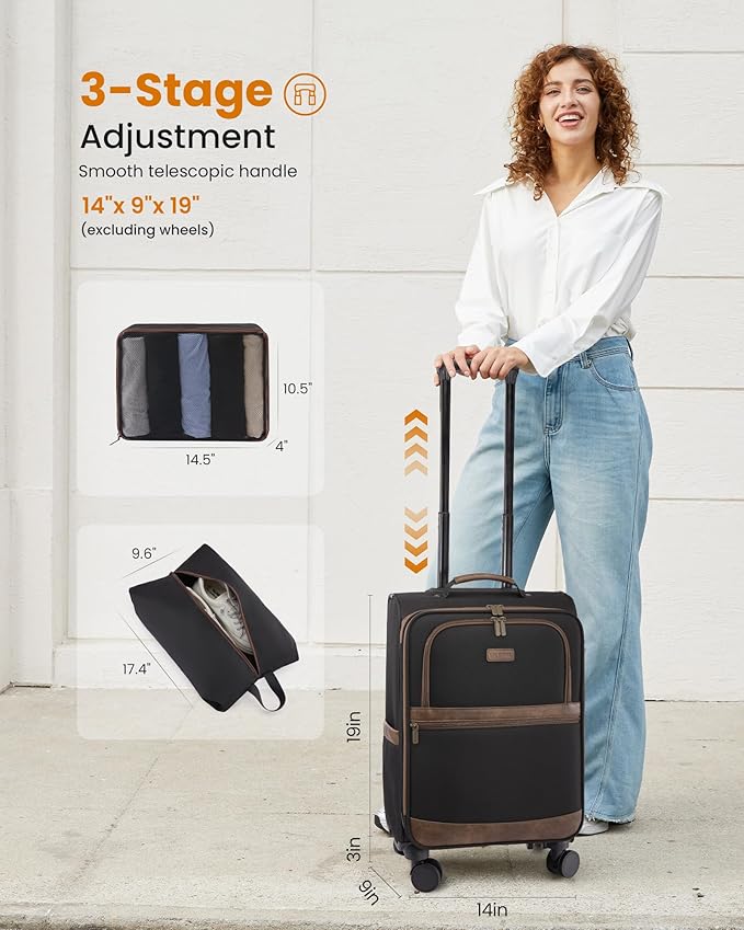 LOVEVOOK Carry On Luggage 22x14x9 Airline Approved,20 Inch Suitcases with Spinner Wheels,Softside Carry-on Suitcase with TSA Lock for Men Women Business Trip Weekender Travel,Navy blue&brown