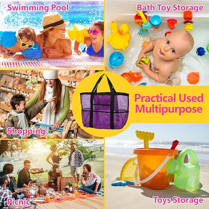 F-color Mesh Beach Bag Family - Large Tote Bag for Cruise Pool Toys Beach Vacation Essentials