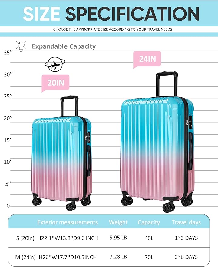 Carry on Luggage - Airline Approved Suitcases with Spinner Wheels, Built-In TSA Lock Hard Shell Expandable Suitcases