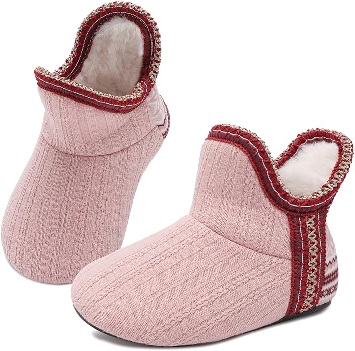 LeIsfIt Toddler Slippers Boys Girls Cozy Warm House Shoes Kids Non-slip Winter Slipper Booties Slip on Plush Lining Sock Slippers