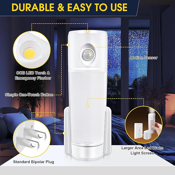 Enhon 3 Pack 4 in 1 Emergency Lights for Home Power Failure, Rechargeable LED Flashlight Plug in Wall, Automatic Turn On Power Outage Night Light with Motion Sensor for Hurricane Preparedness Items