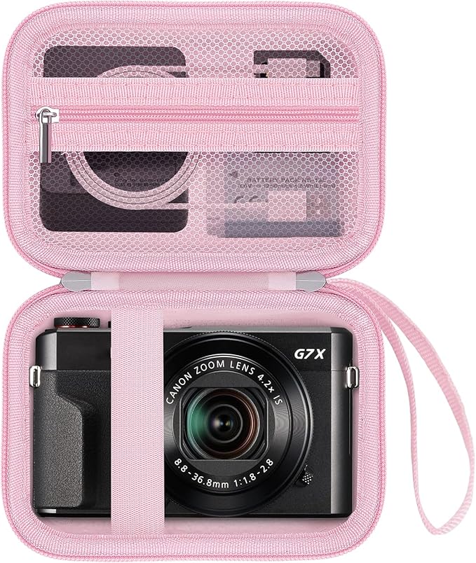 Camera Case for Canon PowerShot G7X Mark III/ G7 X Mark II/ SX740 hs Digital Camera, 4K Vlogging Camera Protective Cover Hard Travel Storage Bag, Mesh Pocket fits Cable, Batteries,Pink