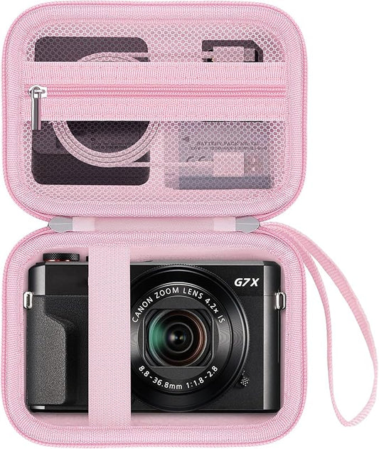 Camera Case for Canon PowerShot G7X Mark III/ G7 X Mark II/ SX740 hs Digital Camera, 4K Vlogging Camera Protective Cover Hard Travel Storage Bag, Mesh Pocket fits Cable, Batteries,Pink