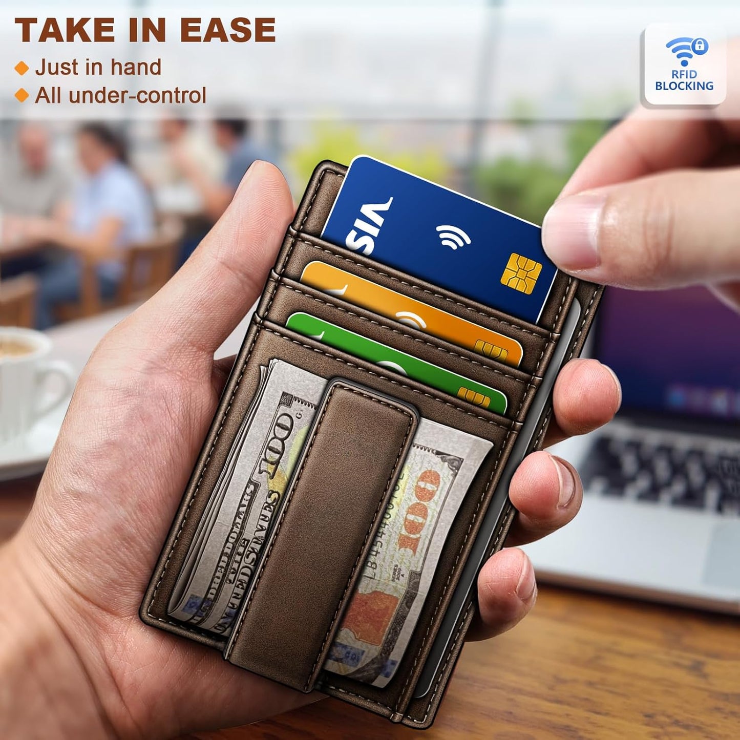 BULLIANT Men Wallet,Slim Leather Wallet Money Clip Card Hodler For Men Gift 8 Cards RFID Blocking