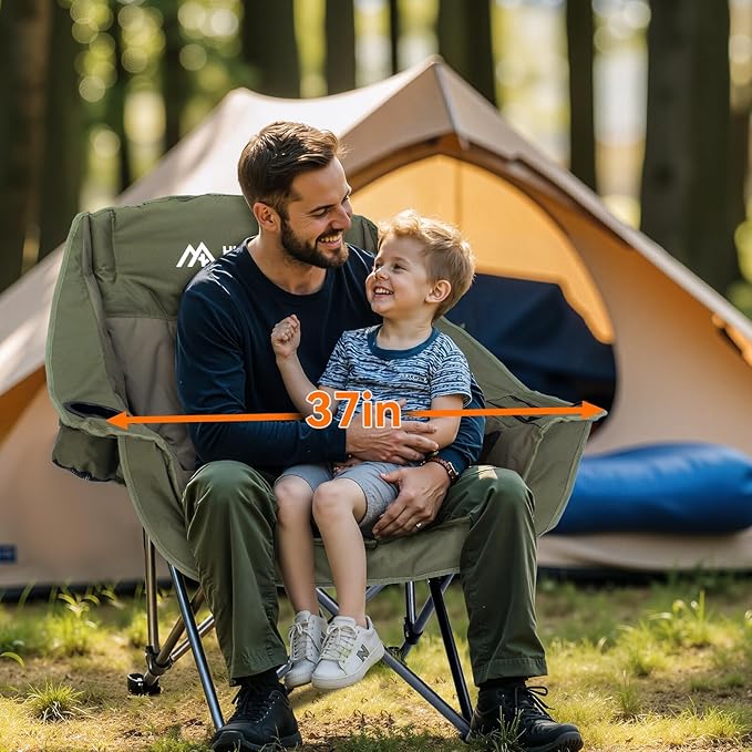 Oversized Camping Chair Padded Camping Chairs Heavy-Duty Foldable Camping Chairs with Cup Holder and Cooler Bag Portable Lawn Chair for Sports Outdoors-Support 450LBS, Green